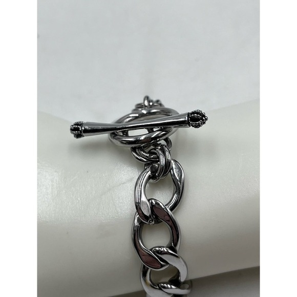 Juicy Couture Silver Tone Toggle Charm Starter Bracelet Pave Heart J - Picture 4 of 9